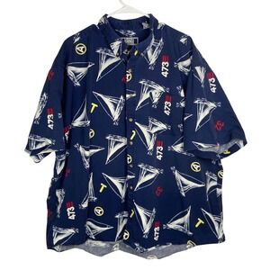 Sutter & Grant Mens 3X Sailboat Nautical Button Down Shirt Navy Blue Cotton 473